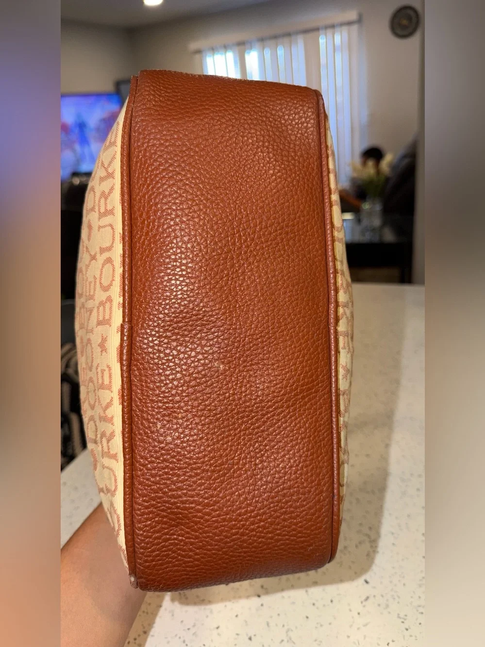 Dooney & Bourke Cream and Brown Logo Dome Satchel